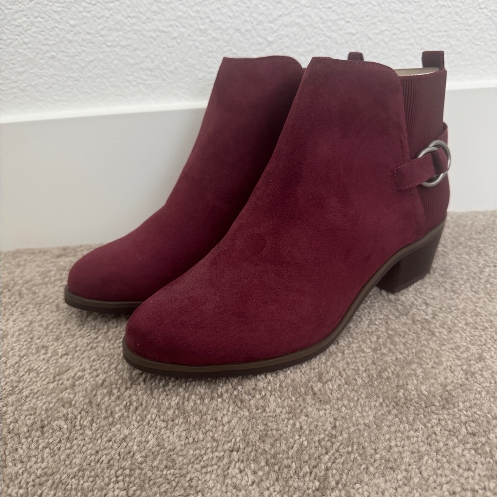 Burgundy Suede Ankle Boots with Block Heel